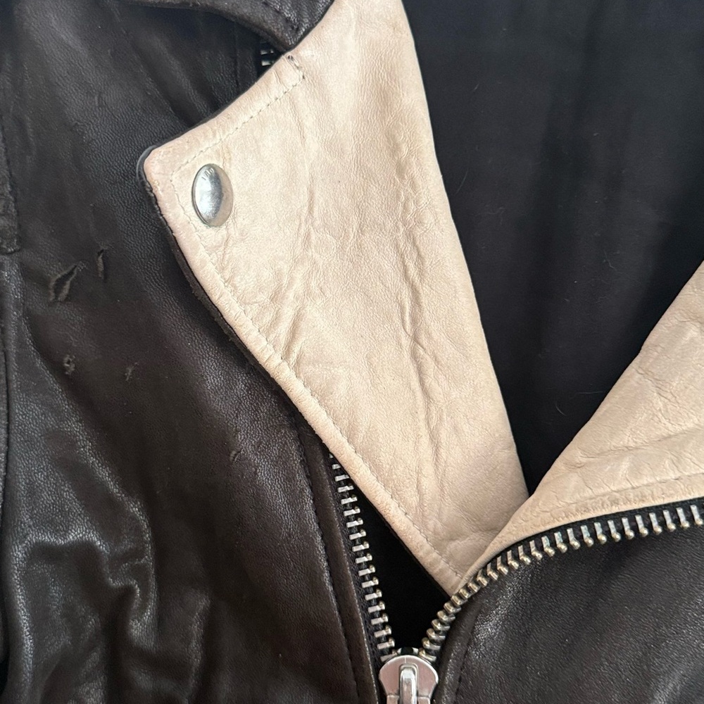 IRO Black and Cream Leather Leather Moto Biker Jacket Size 36 l US Small - Picture 10 of 17